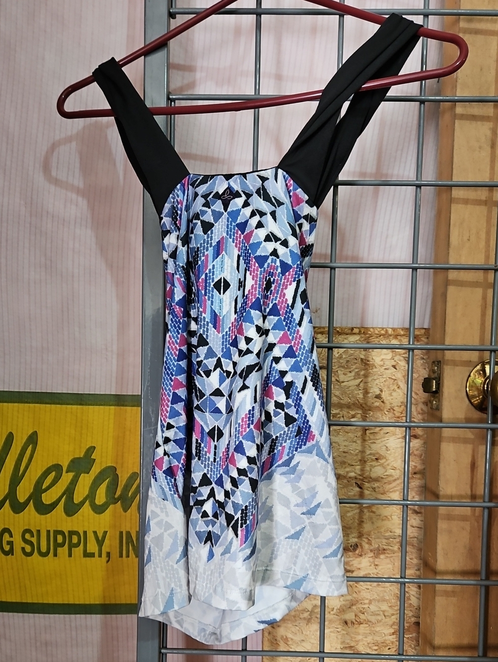 Prana Black Top with Blue Print Accents